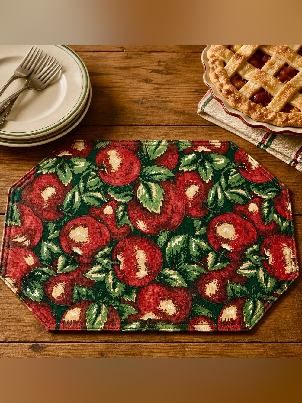 Four Vintage Placemats Corelle Coordinates Farm Fresh Apple Reversible Padded